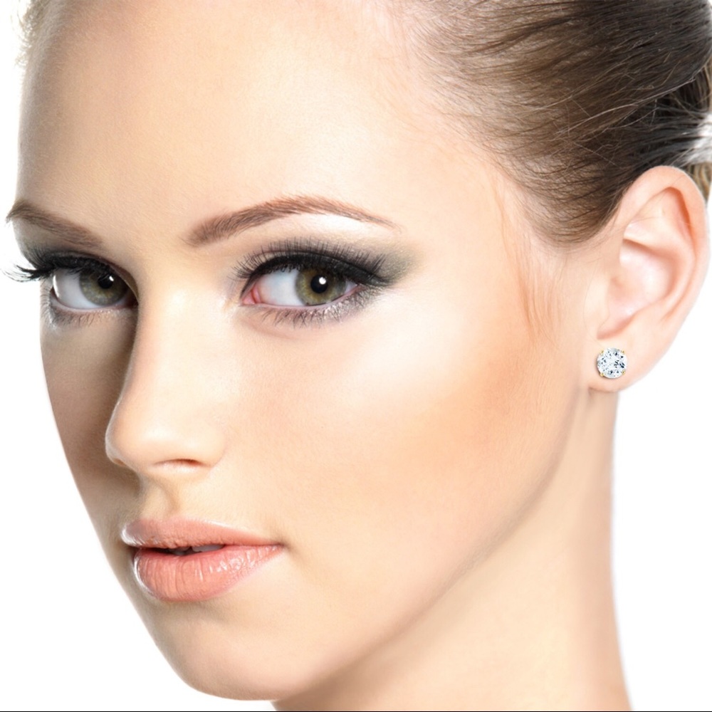 14K. GOLD STUD EARRING WITH NATURAL AQUAMARINES - Picture 3 of 3